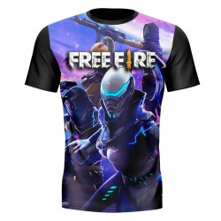 camiseta free fire simbolo do mestre na cor cinza mescla estampada.